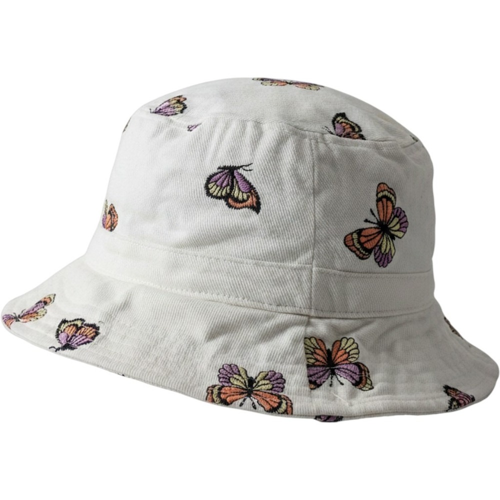 American Eagle Womens White Butterfly Embroidered Cotton Bucket Hat One Size Fit